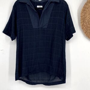CMMN SWDN Blue Plaid Short Sleeve Shirt Collared Cotton Pullover Lightweight Blu